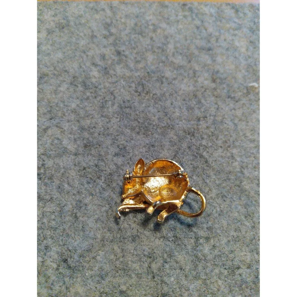 Vintage Crystal Mouse Brooch Pin Gold-Tone Black Enamel Rhinestone Animal Jewelr